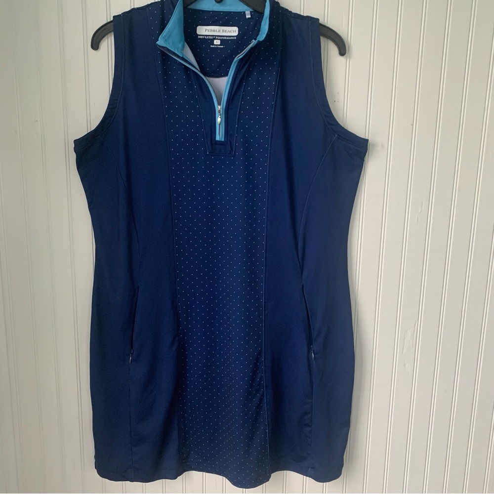 Pebble Beach (L) Dry Luxe Navy Sleeveless Dress with Light Blue Accents